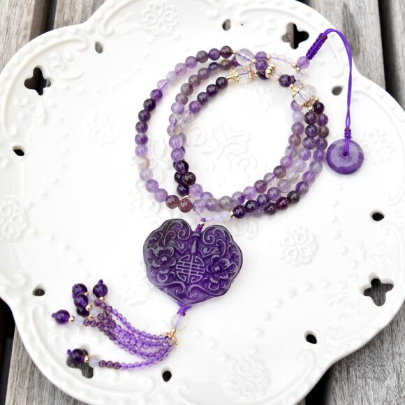 Amethyst Flora Lock Beaded Necklace - Picture 1 of 6